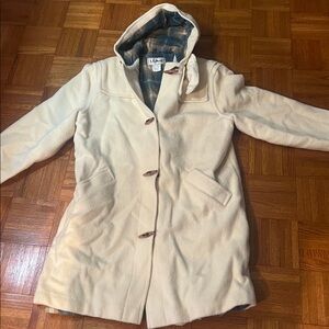 L.L. Bean hooded wool coat ivory lined L see measurements